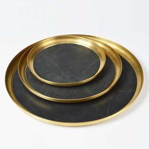 Michael Verheyden Brass/Leather Trays Set of Three